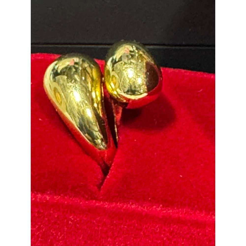 Gold Tone Sculptural Teardrop Bypass Statement Ring Size 7.25 Modernist Bean